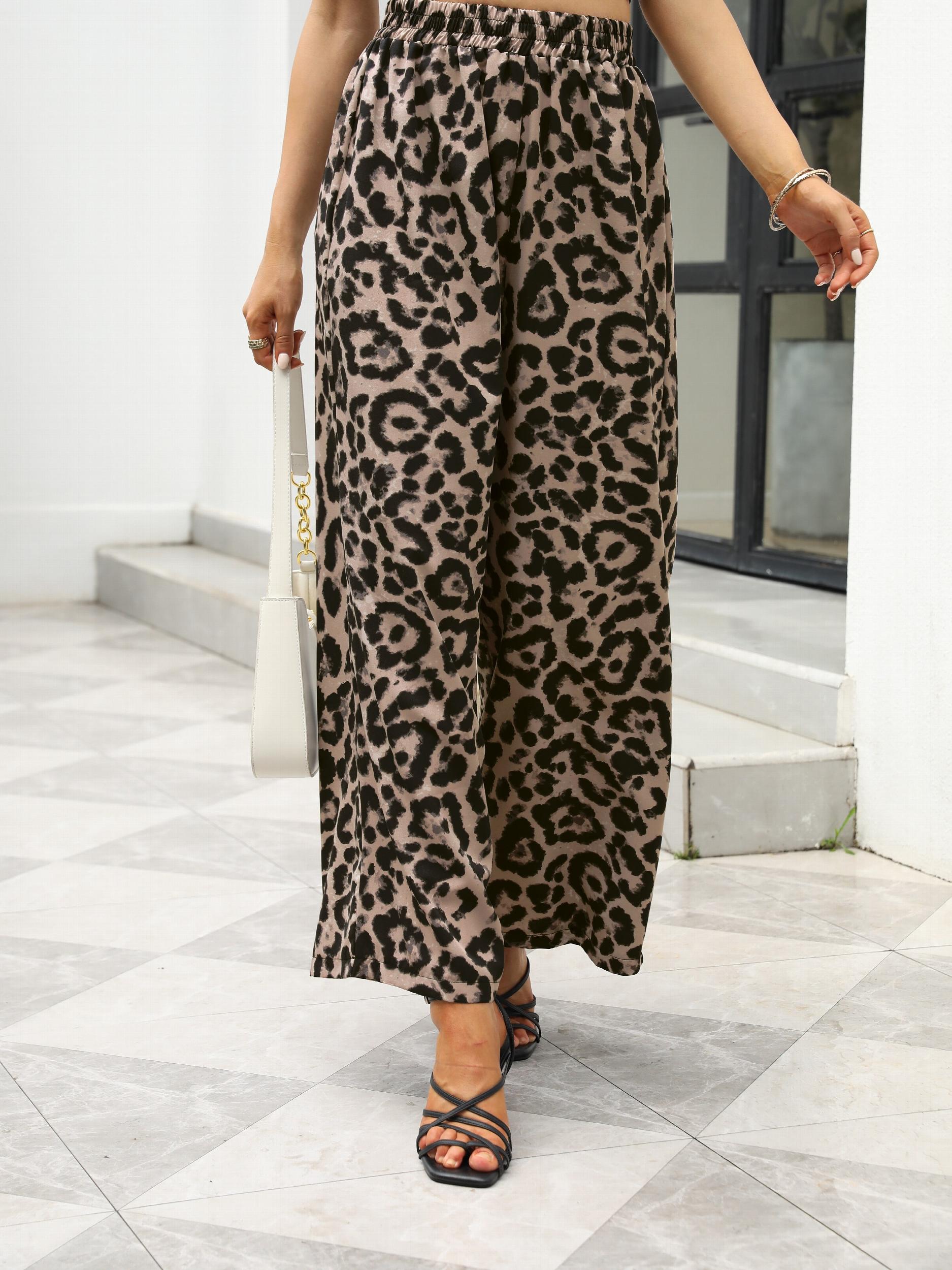 Leopard Print High Waist Wide Leg Pants