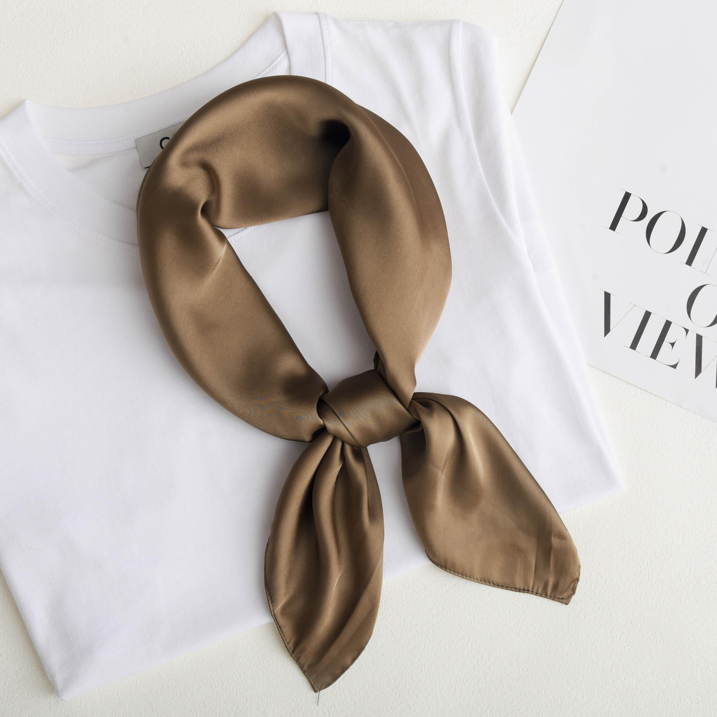 Plain Silk Bandana Solid Square Scarf Neckerchief Casual Head Wrap Hair Accessor