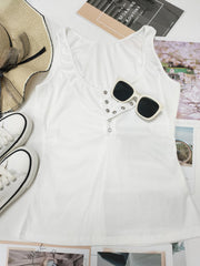  Ribbed Button Up Scoop Neck Tank Top