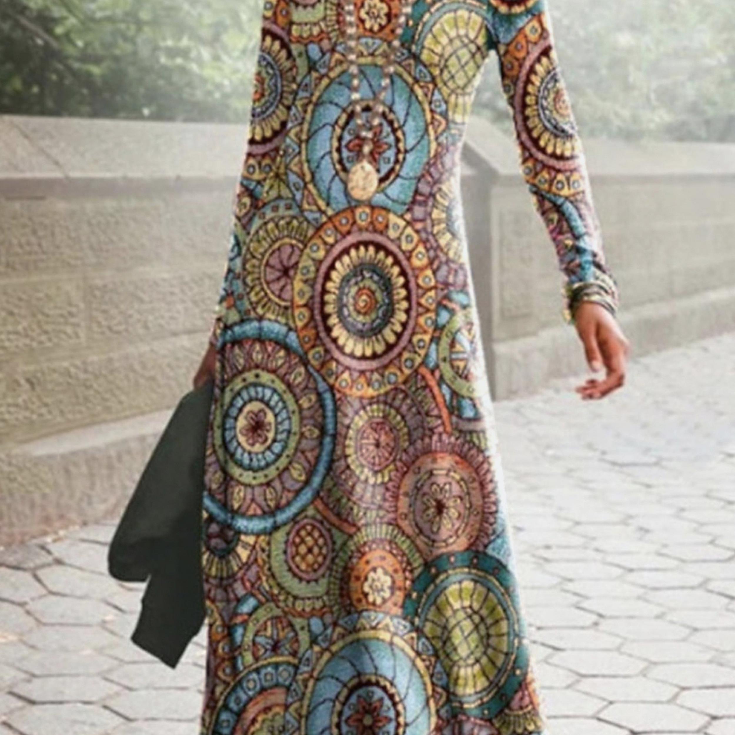  Retro Dress Women's Plus Madala Print Maxi Dress