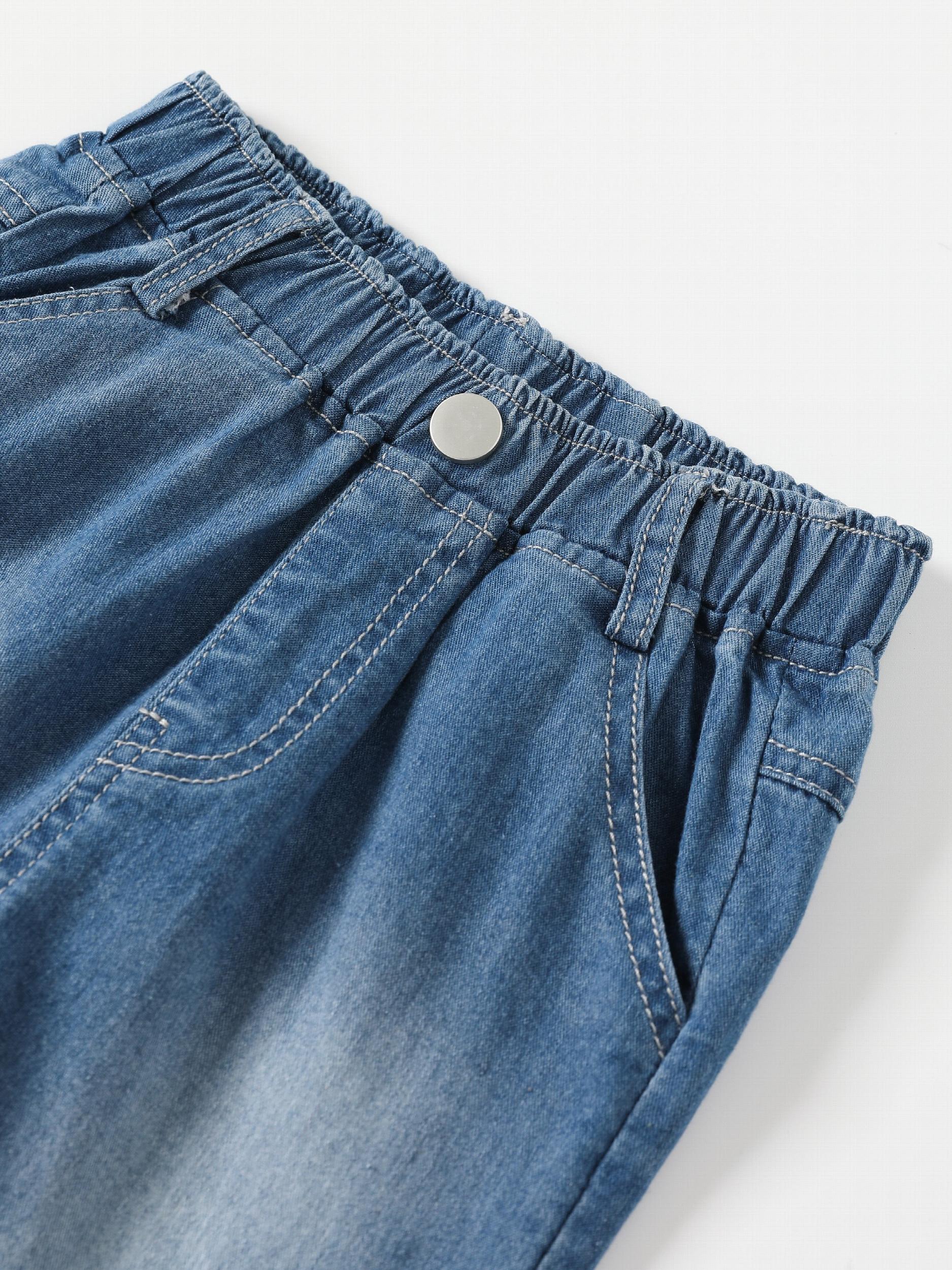 Boys Stylish Letter Print Denim Shorts Elastic Waist Stretch Denim Shorts