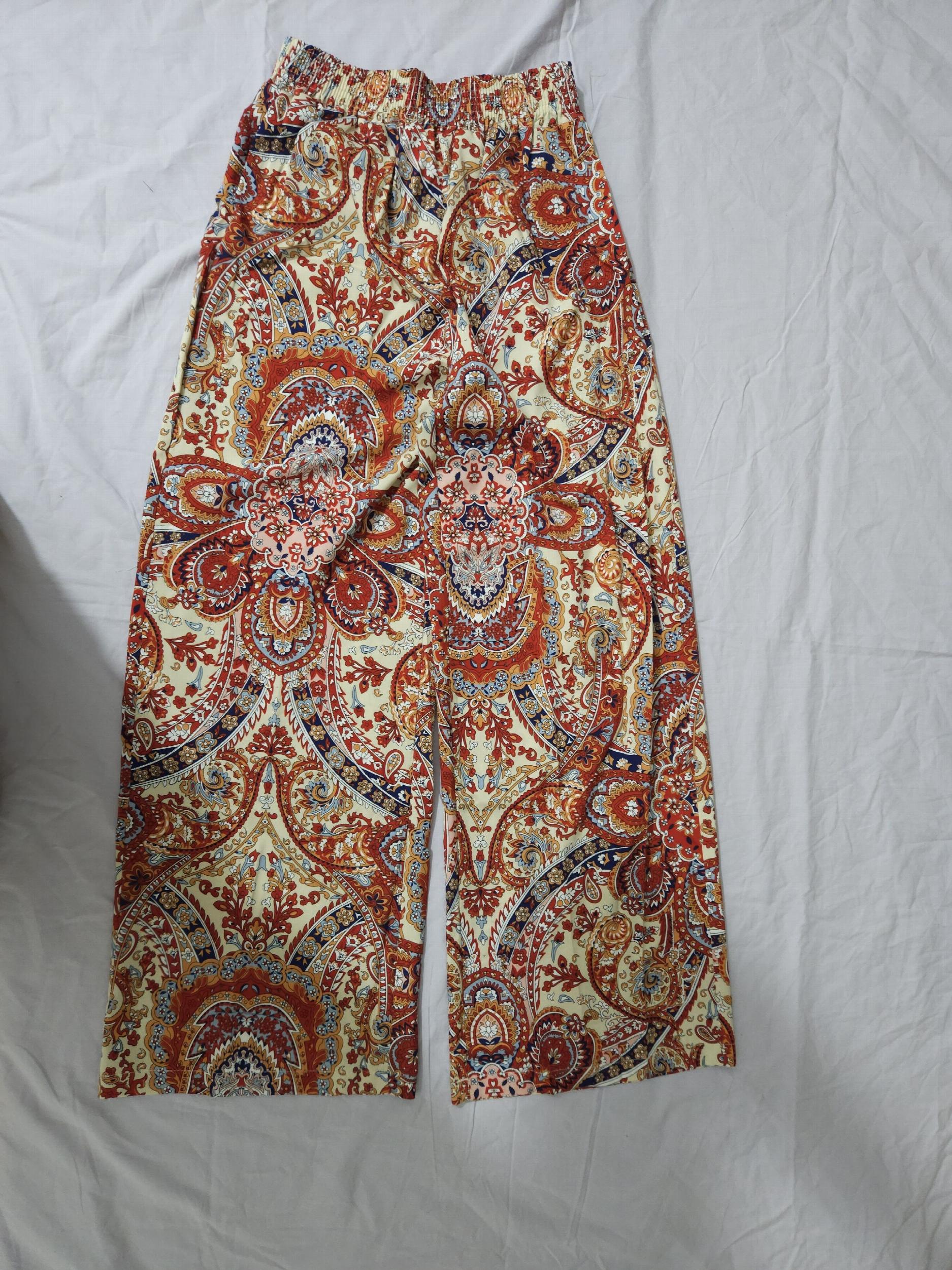 Boho Paisley Print Wide Leg Pants with Shirred Waist