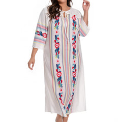  Floral Embroidered Cut Out Tie Front Abaya Dress