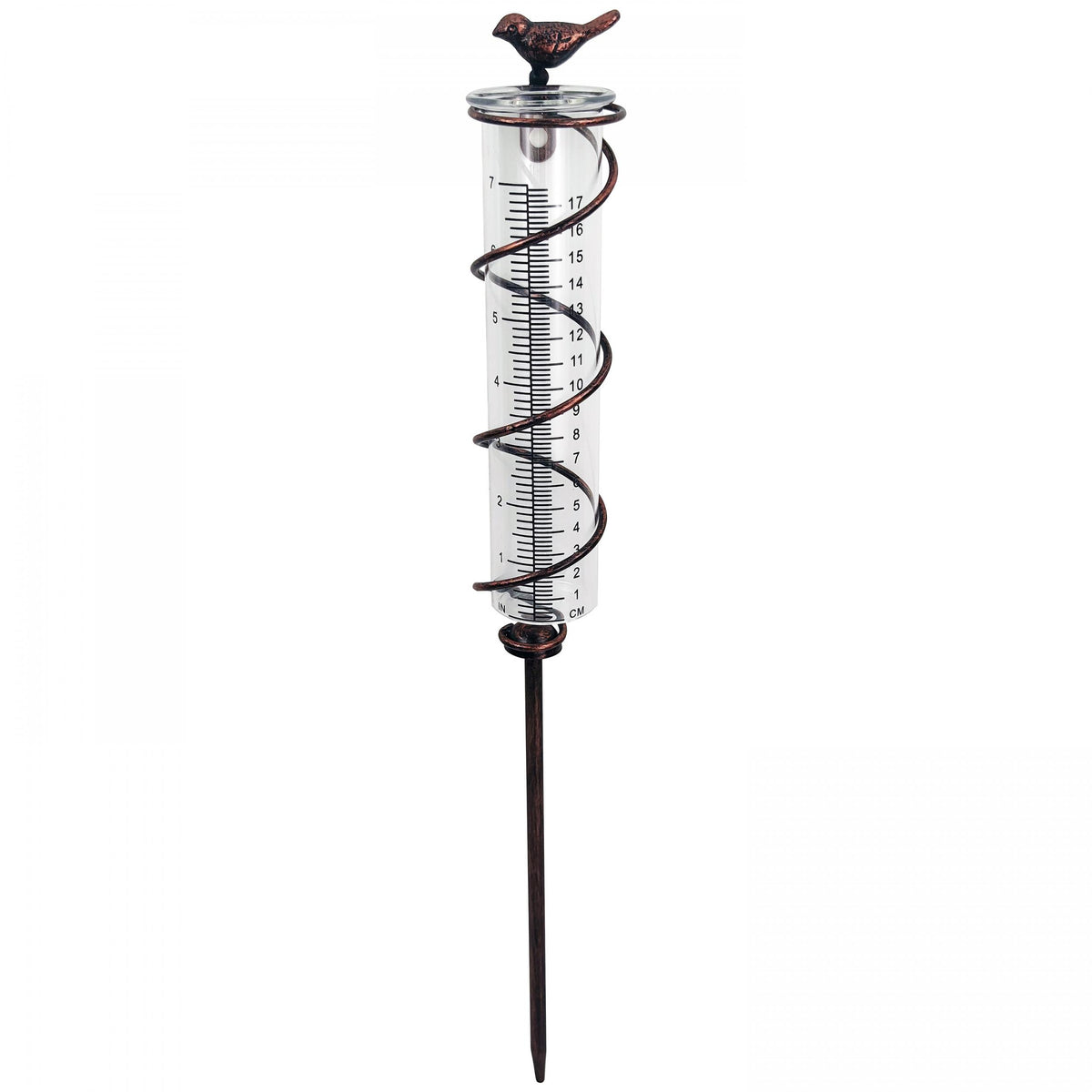 Metal Bird Rain Gauge Stake 7 Capacity Cast Iron Hanging Outdoor Garden Law