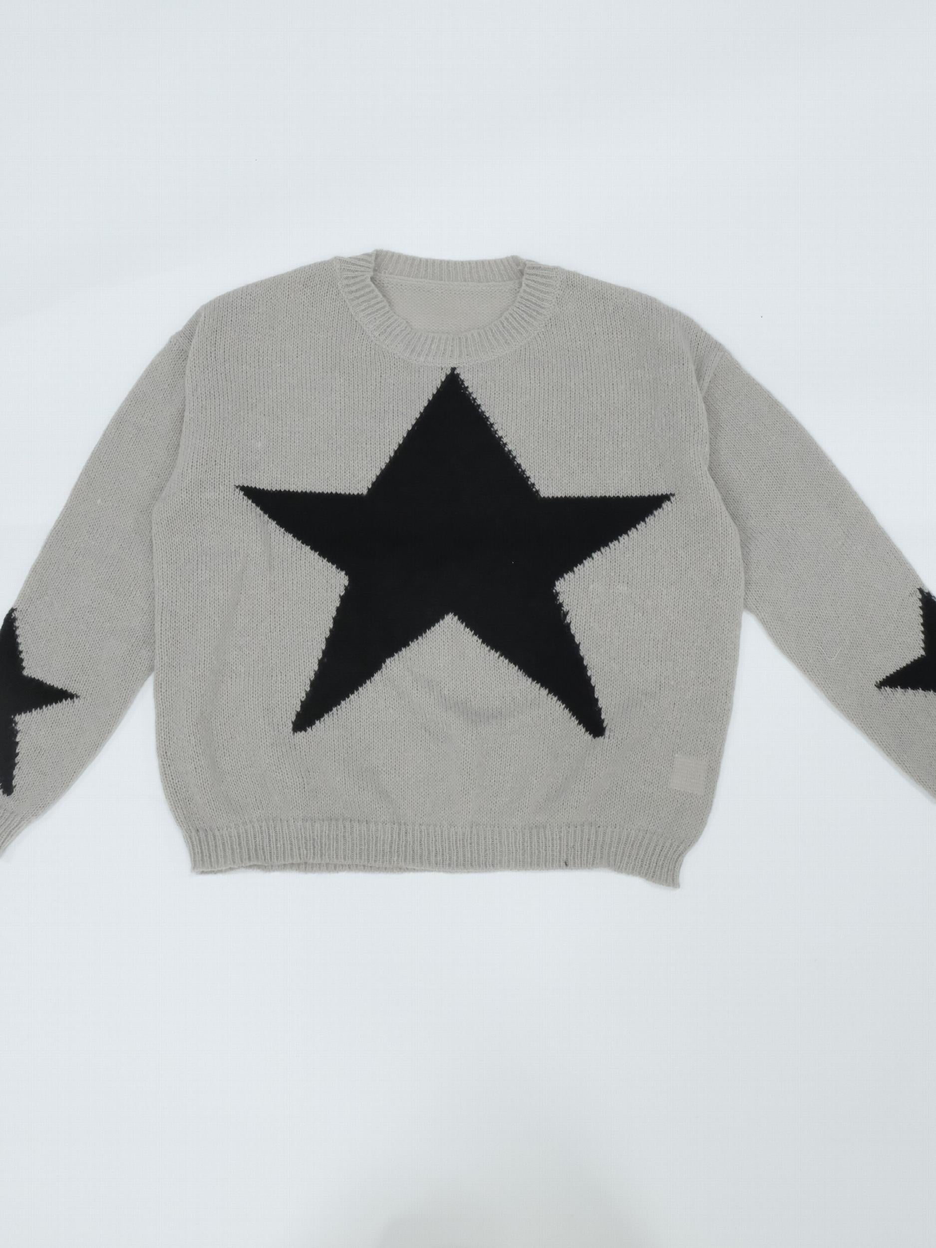 Star Pattern Drop Shoulder Sweater Long Sleeve Casual Sweater