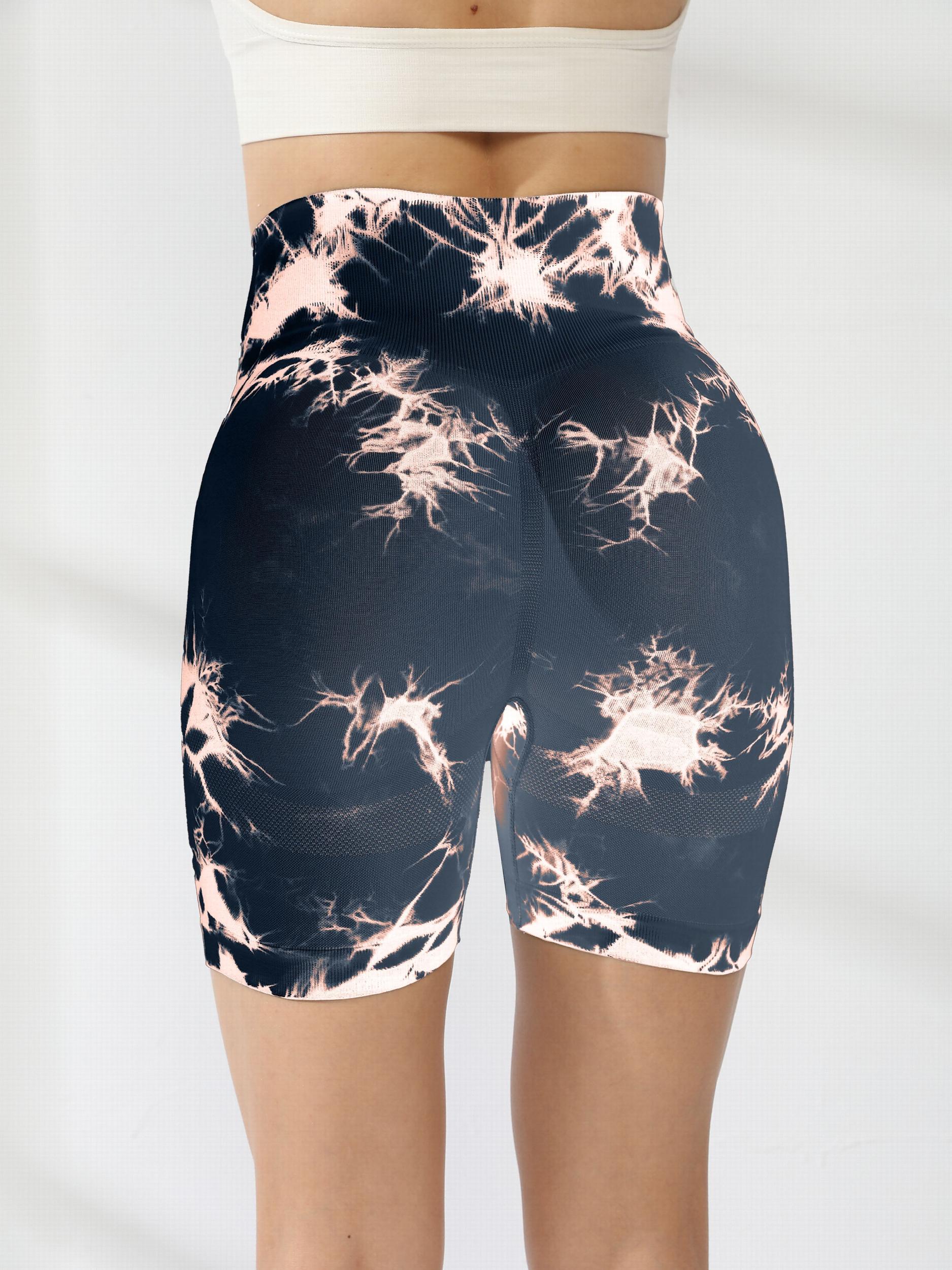 Tie Dye Yoga Workout Shorts High Waist Athletic Running Sports Shorts