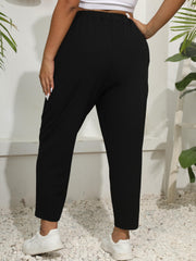 Plus Size Casual Pants Women's Plus Solid High Rise Medium Stretch Trousers