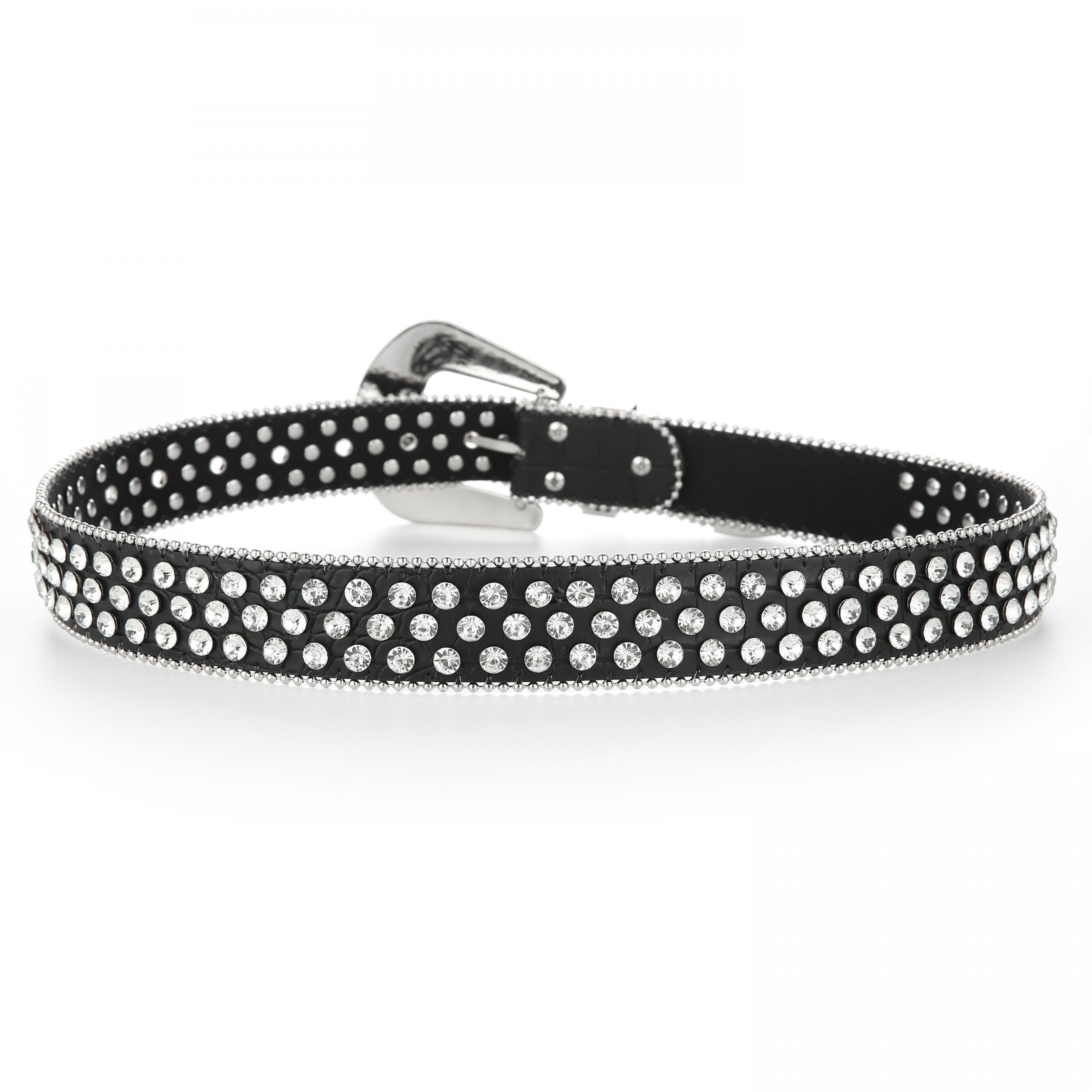 Rivet Rhinestone Belt Hip Hop Sparkling PU Leather Belt Classic Punk Cowboy Cowg