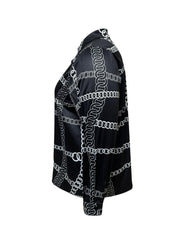  Chain Print Button Up Long Sleeve Blouse