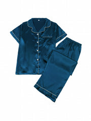  Soft Satin Short Sleeve Pajamas Set