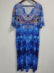  Boho Graphic Print Short Sleeve Stretch Dress