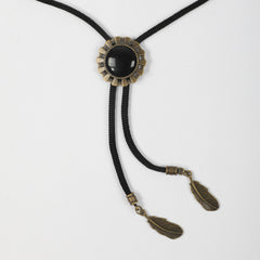Men's Retro Gemstone Polo Collar Tie Western Cowboy Shirt Necklace