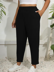 Plus Size Casual Pants Women's Plus Solid High Rise Medium Stretch Trousers