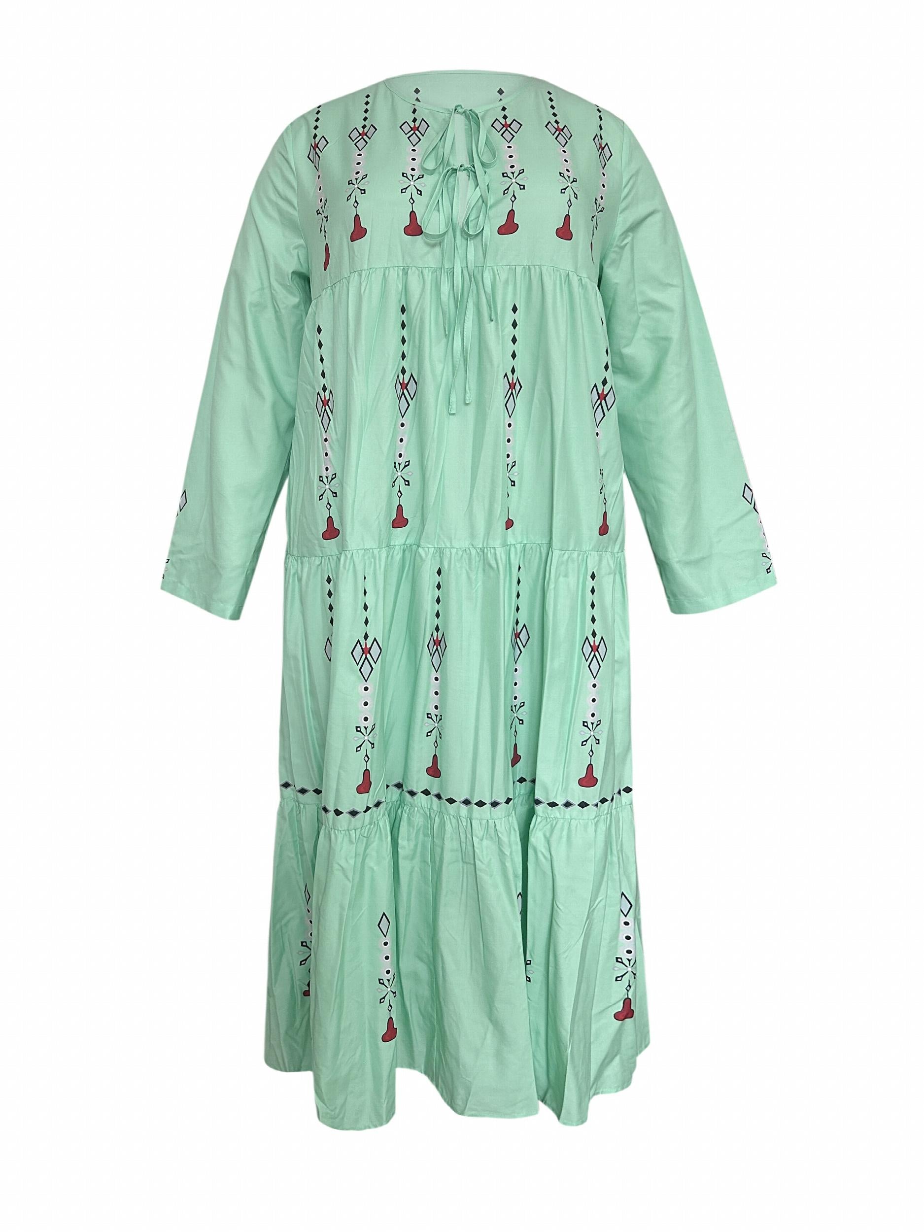 Women's Plus Geo Print Long Sleeve Boho Dress