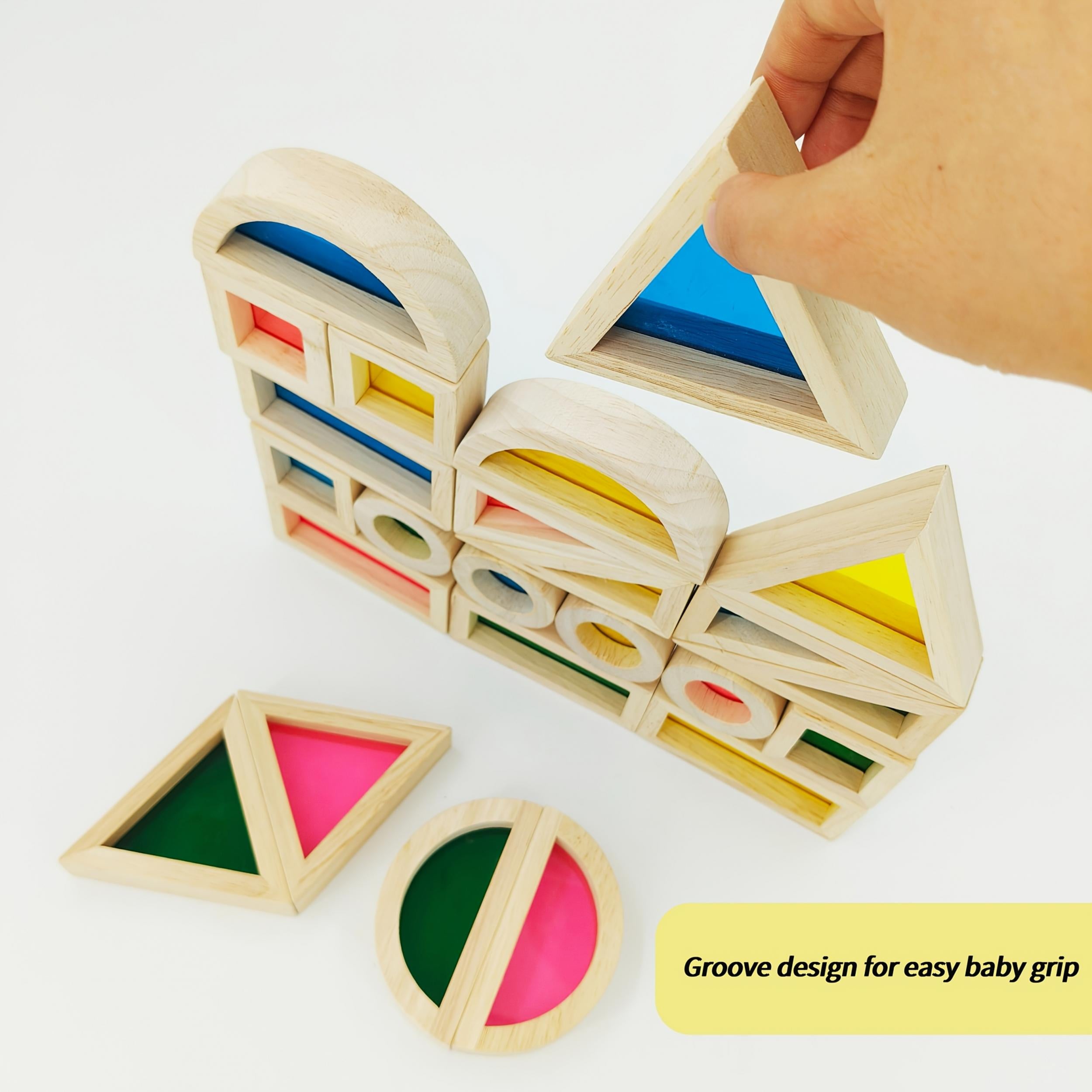 Rainbow Wooden Building Blocks Educational Puzzle Toy for Youngsters
