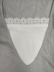  Lace Trim Button Decor Short Sleeve Dress