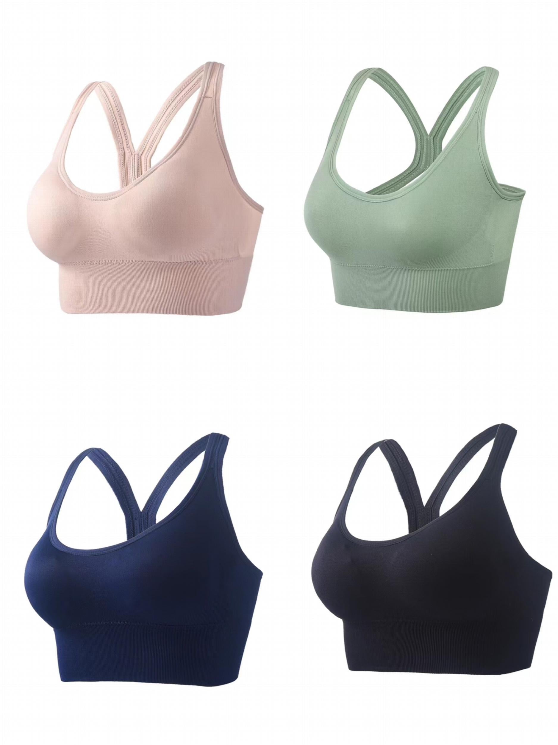 4pcs Wireless Sports Bras Shockproof Push Up Comfy & Breathable Women's Lingerie
