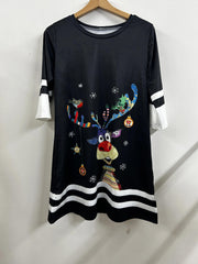  Reindeer Print Three Quarter Sleeve Mini Dress