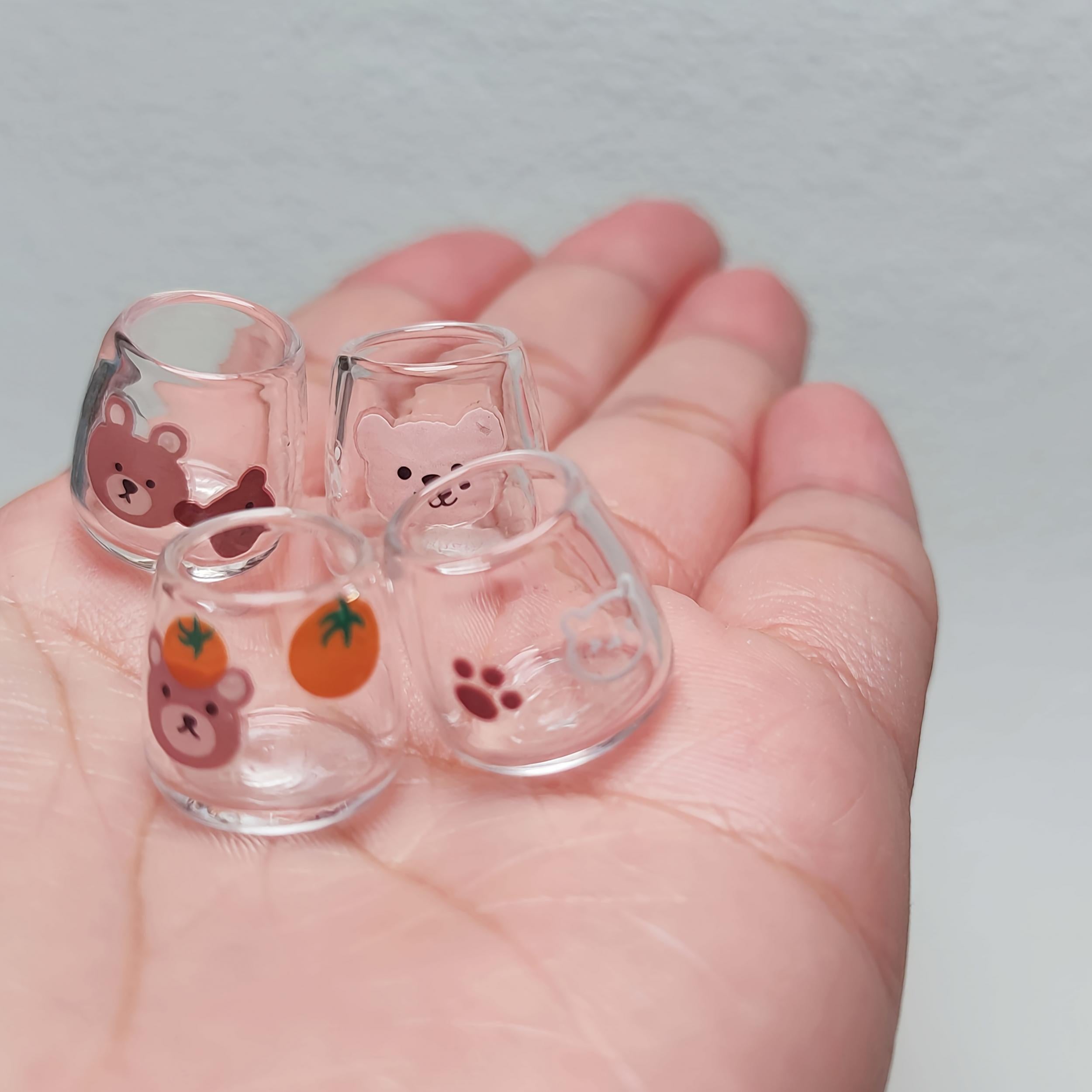 2pcs Mini Glass Cups Animal & Fruit Design Dollhouse Decor High Glass