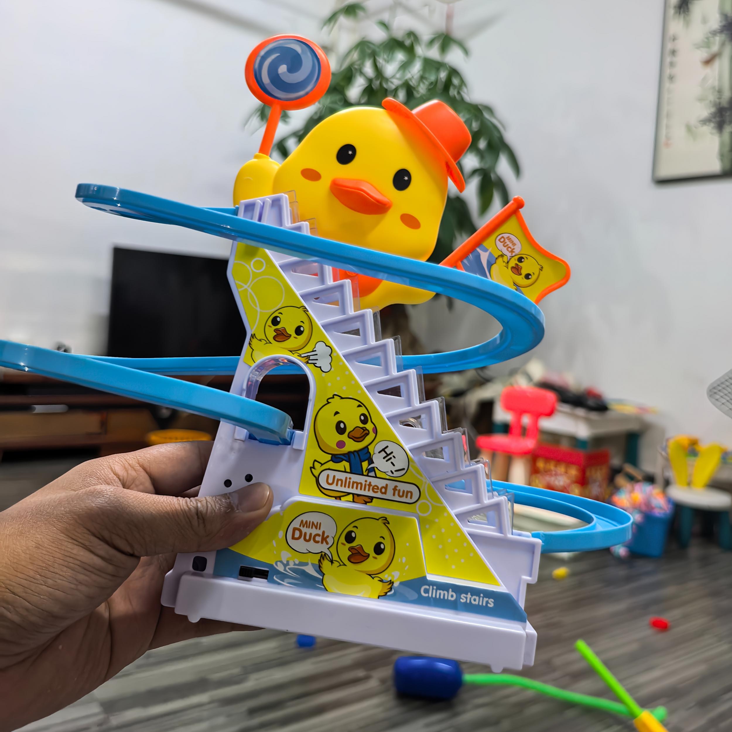 Yellow Duck Slide & Climb Track Toy Set with Music & Lighting for Youngsters