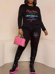 Women's Plus Slogan Top & Leggings Set
