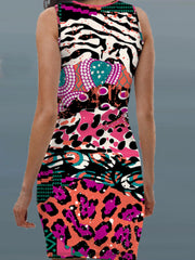  Casual Dress Women's Plus Print Round Neck Midi
