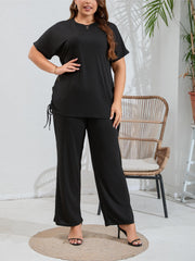  Ribbed Batwing Top & Wide Leg Pants Set
