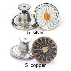 10pcs Flower Pattern Seam Button Pins For Jeans 5 Silver 5 Copper