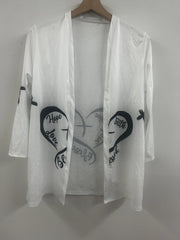  Women's Open Front Cardigan Heart & Letter Print Long Sleeve