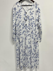  Floral Print Maxi Dress Notched Neck Long Sleeve With Pockets