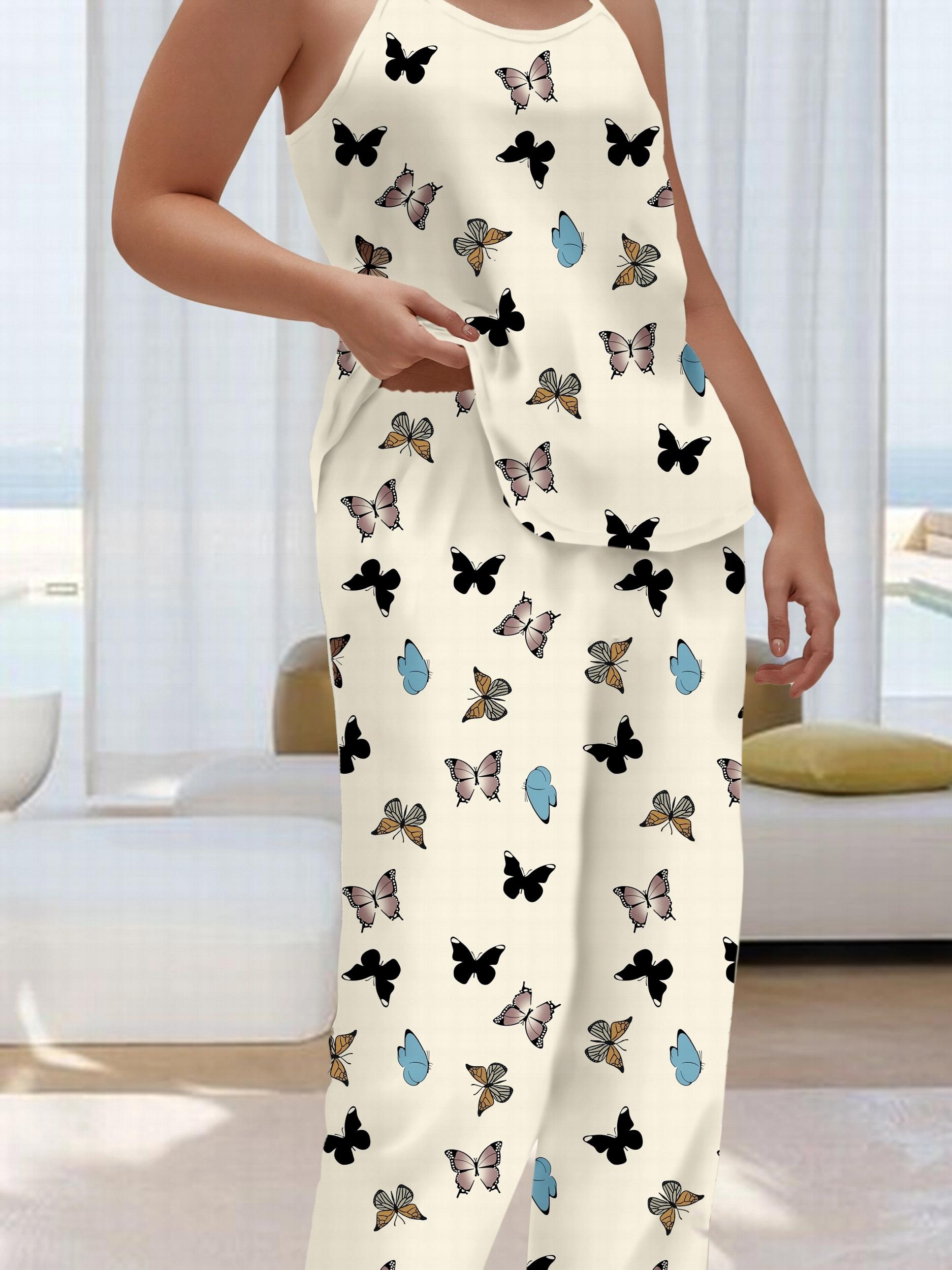  Butterfly Print Cami Top & Wide Leg Pants Pajamas Set