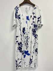 Floral Print Short Sleeve Plus Size Casual Dress with Pockets