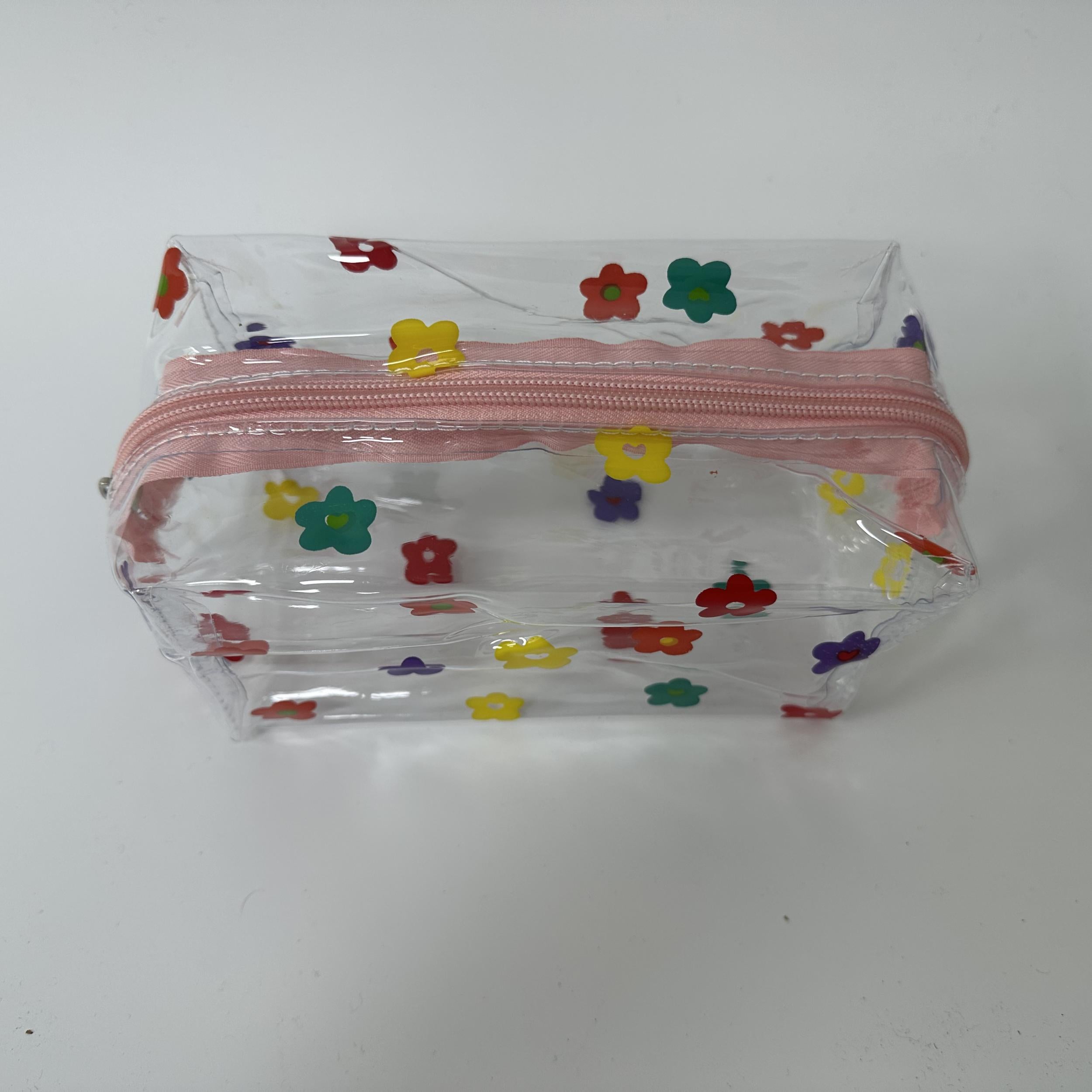 Flower Graphic Clear Makeup Bag Waterproof Toiletry Travel Cosmetic Pouch