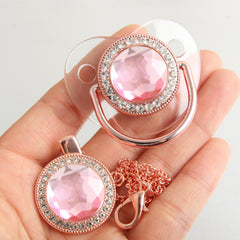 Pink Baby Soothing Pacifier with Chain Clip