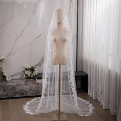 Boho Wedding Lace Border Veil Full Lace Circular Train Ivory Bridal Veil