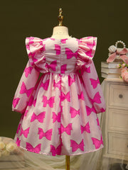 Sweet Bow Allover Princess Dress For Kid Girls Ruffle Trims Casual Dresses