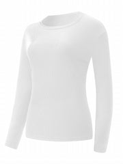 Ribbed Base Layer Long Sleeve Tee Round Neck Tight Workout Top Women's Activewea