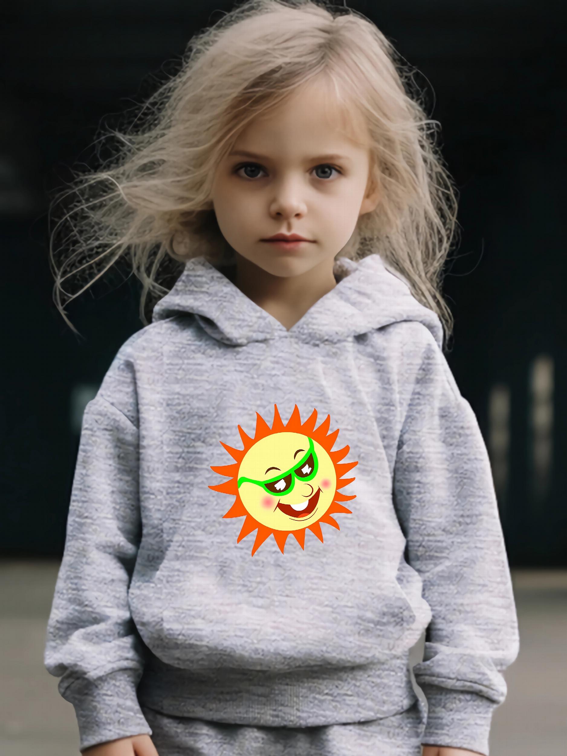 Kid's Cartoon Sun Print Outfit Hoodie & Pants Set Girl's Sporty Clothes