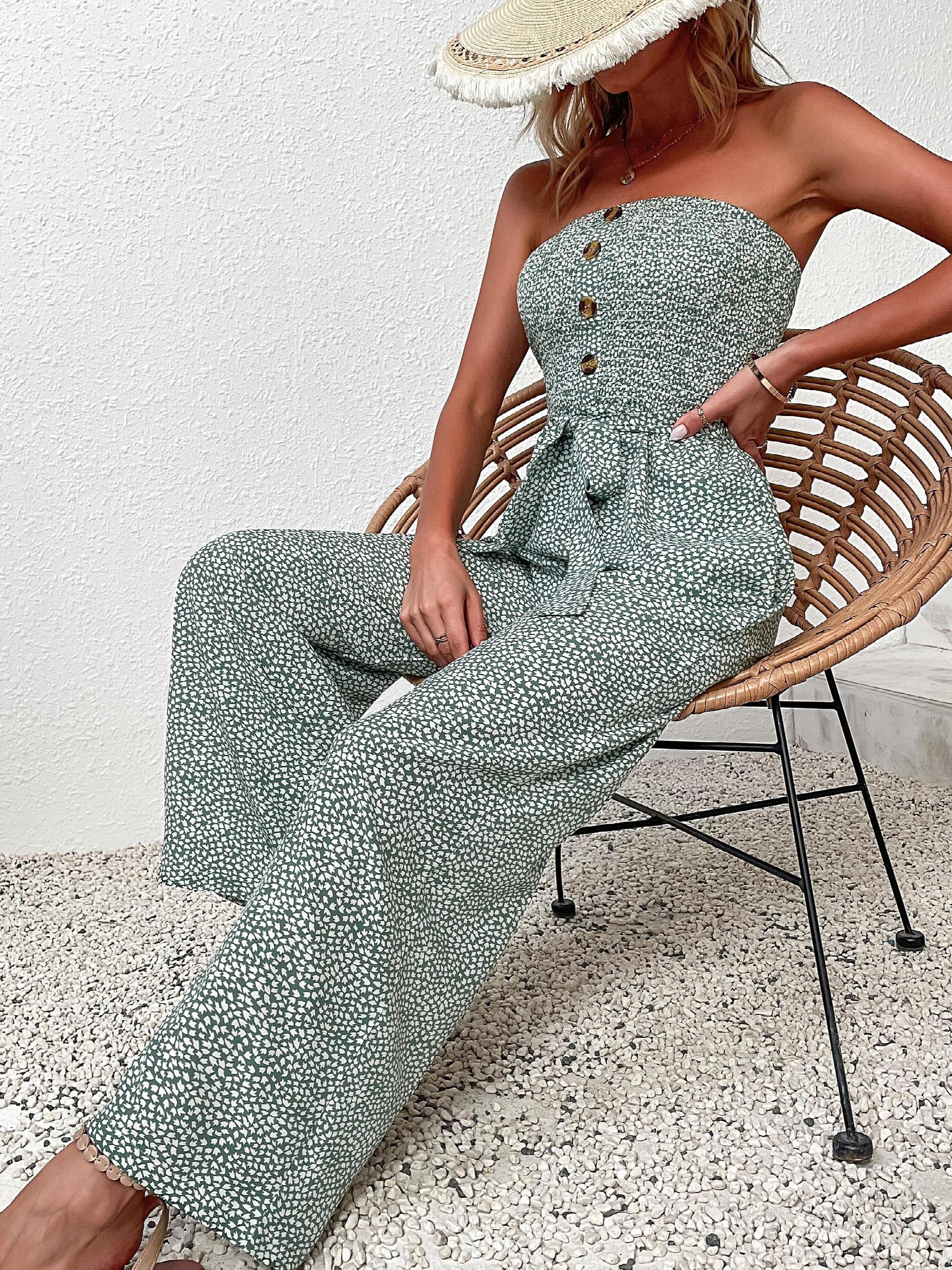 Boho Ditsy Floral Off Shoulder Jumpsuit