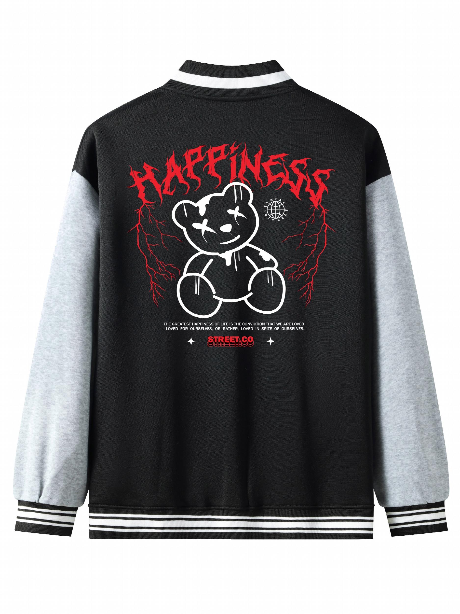 Letter Print Embroidery Varsity Jacket Men's Casual Block Button Up Jacket