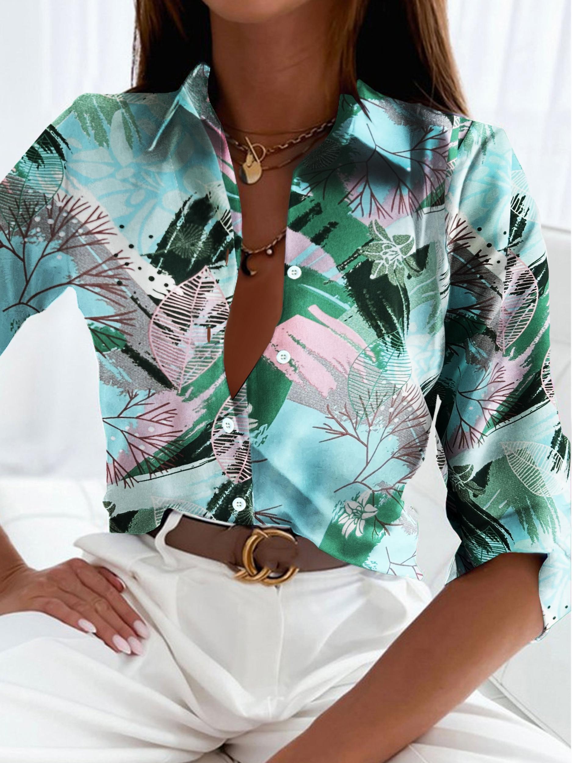  Leaf Print Long Sleeve Shirt