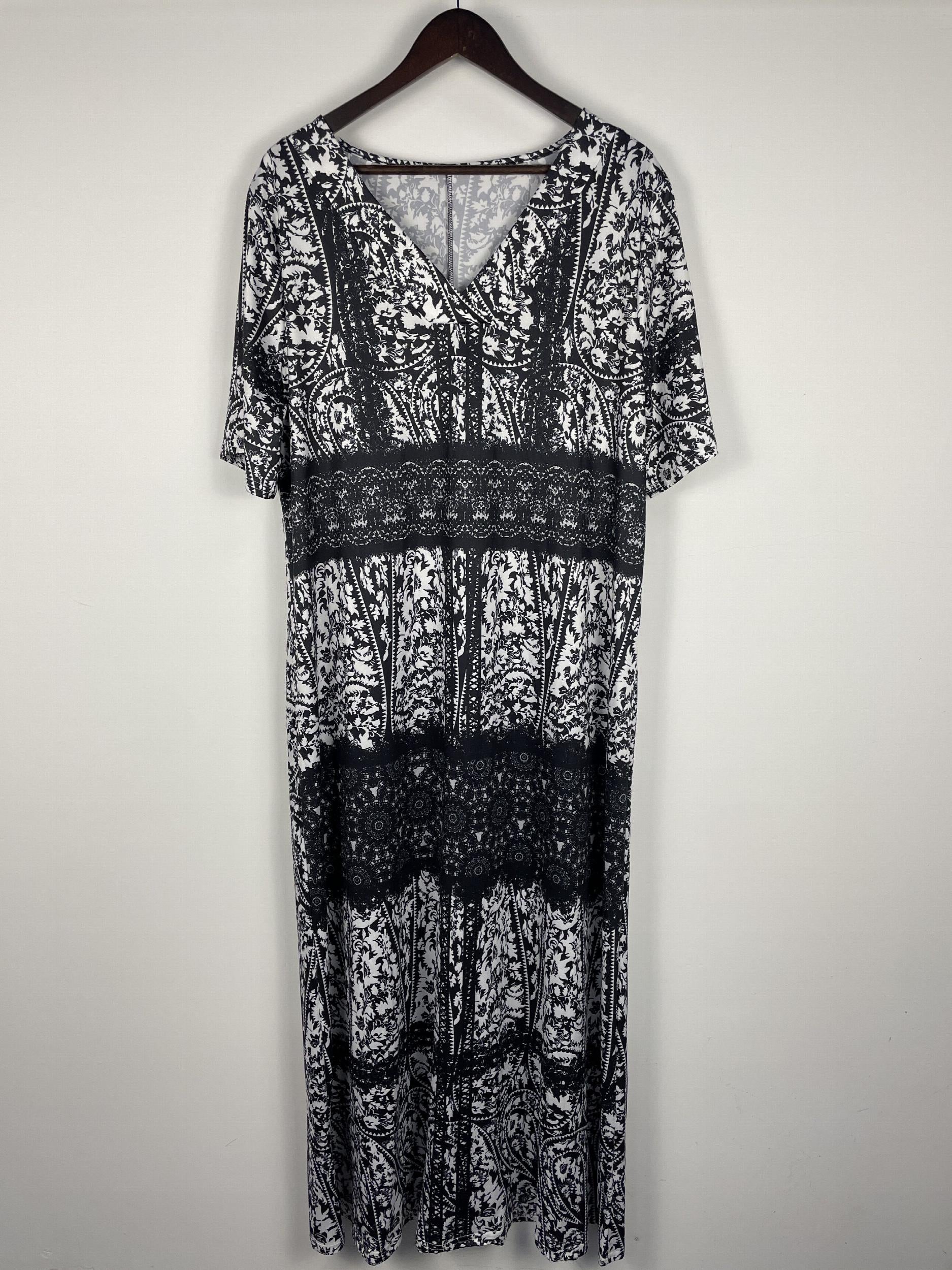  Colorblock Paisley Print V-Neck Dress With Pockets