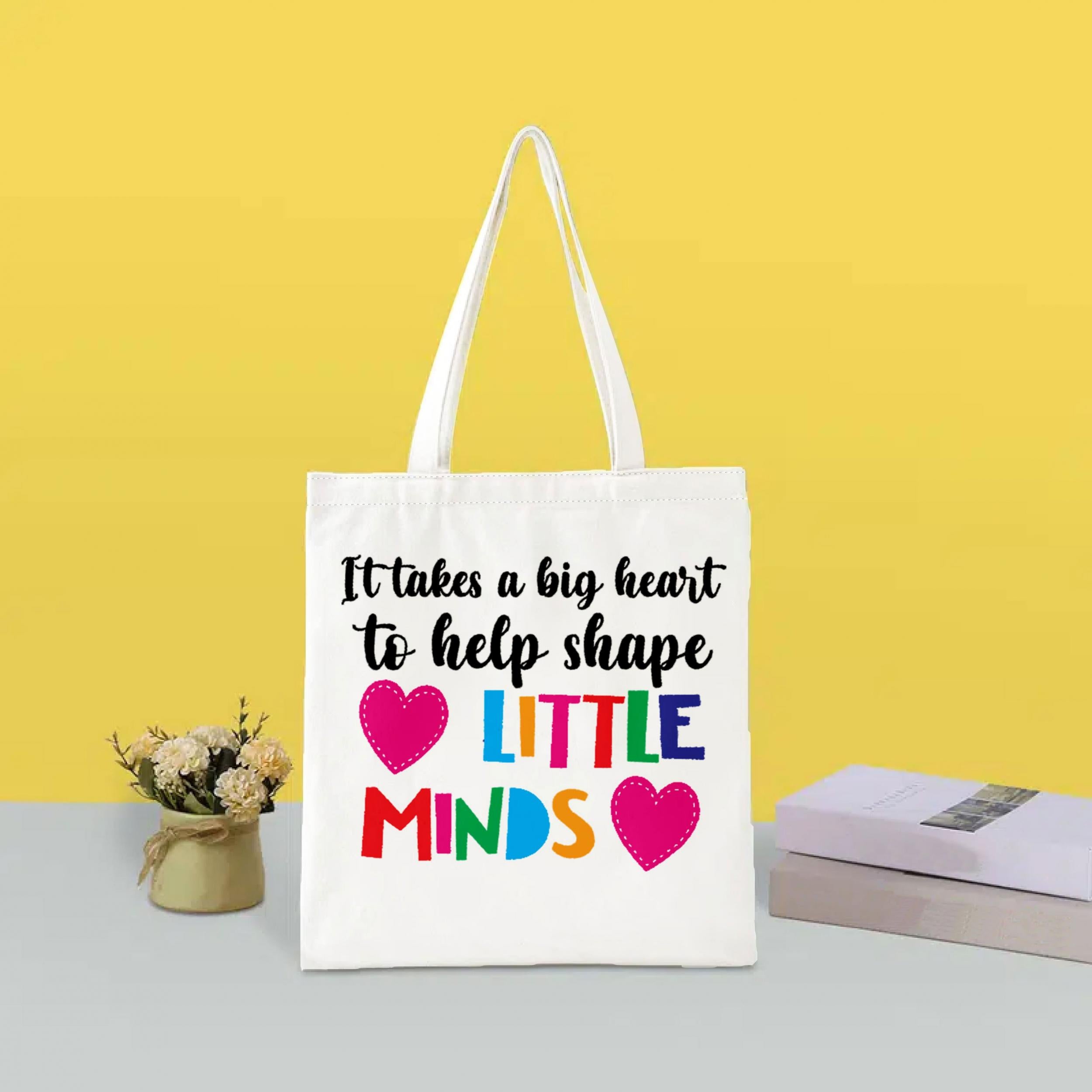 Letters Print Canvas Bag Portable Shopper Bag Women's Reusable Shoulder Bag