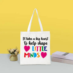 Letters Print Canvas Bag Portable Shopper Bag Women's Reusable Shoulder Bag