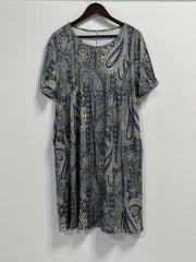  Boho Dress Women's Plus Paisley Print Short Sleeve Round Neck Dress