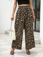 Leopard Print High Waist Wide Leg Pants