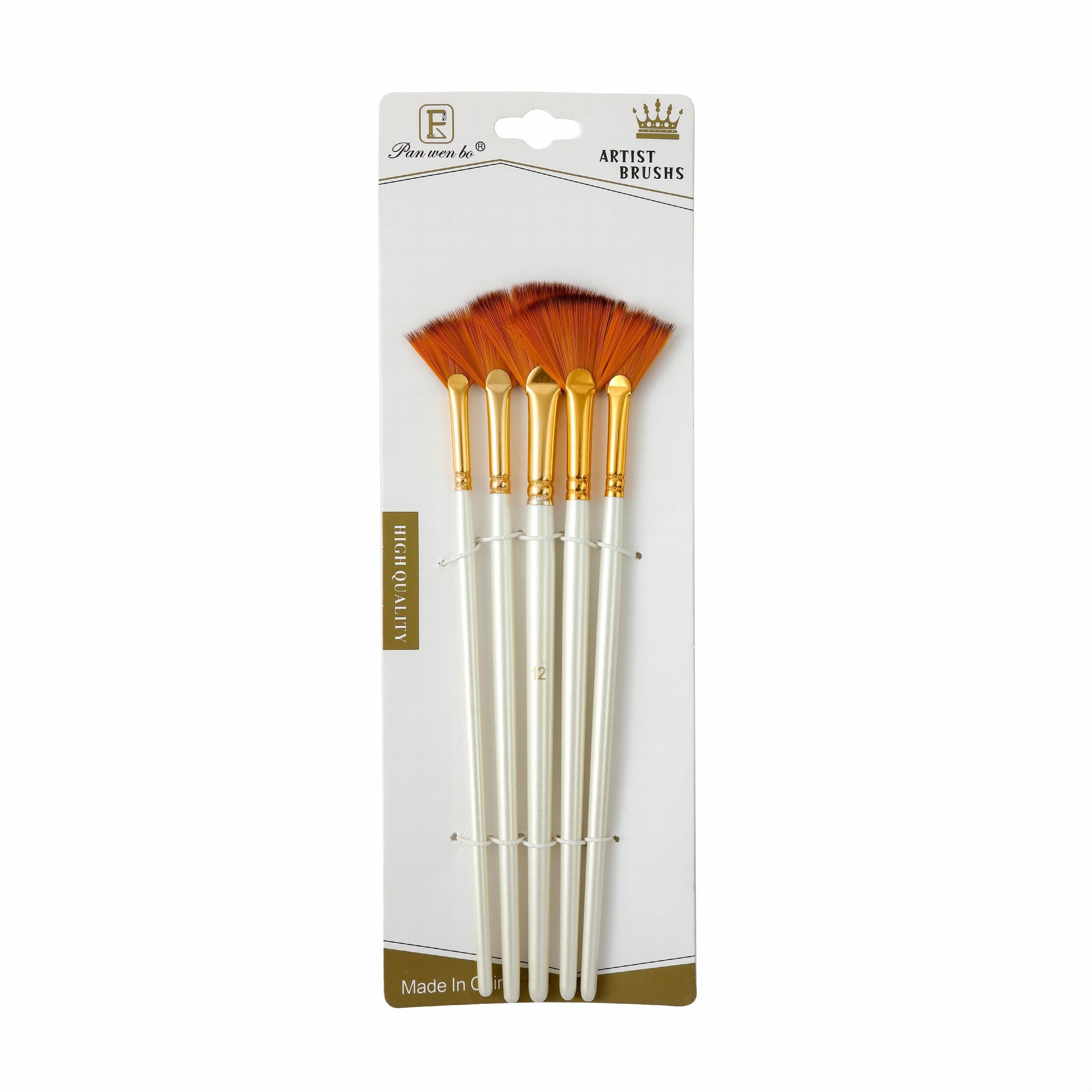 5pcs Fan-shaped Brush Set Nylon Hair Art Painting Watercolor Acrylic Brush