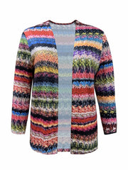  Colorblock Knit Print Long Sleeve Cardigan