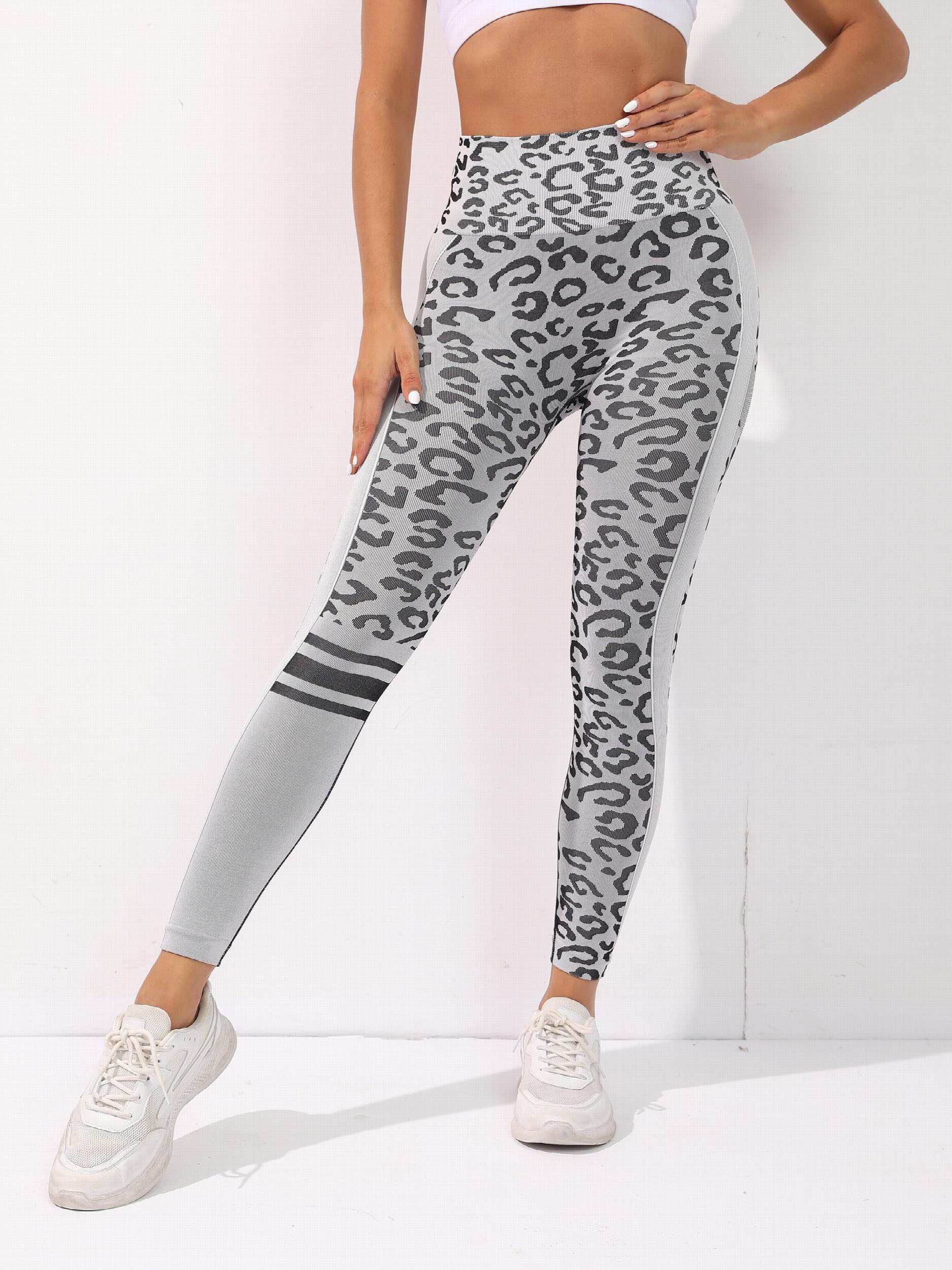 Leopard Pattern Yoga Leggings High Rise Stretchy Workout Pants