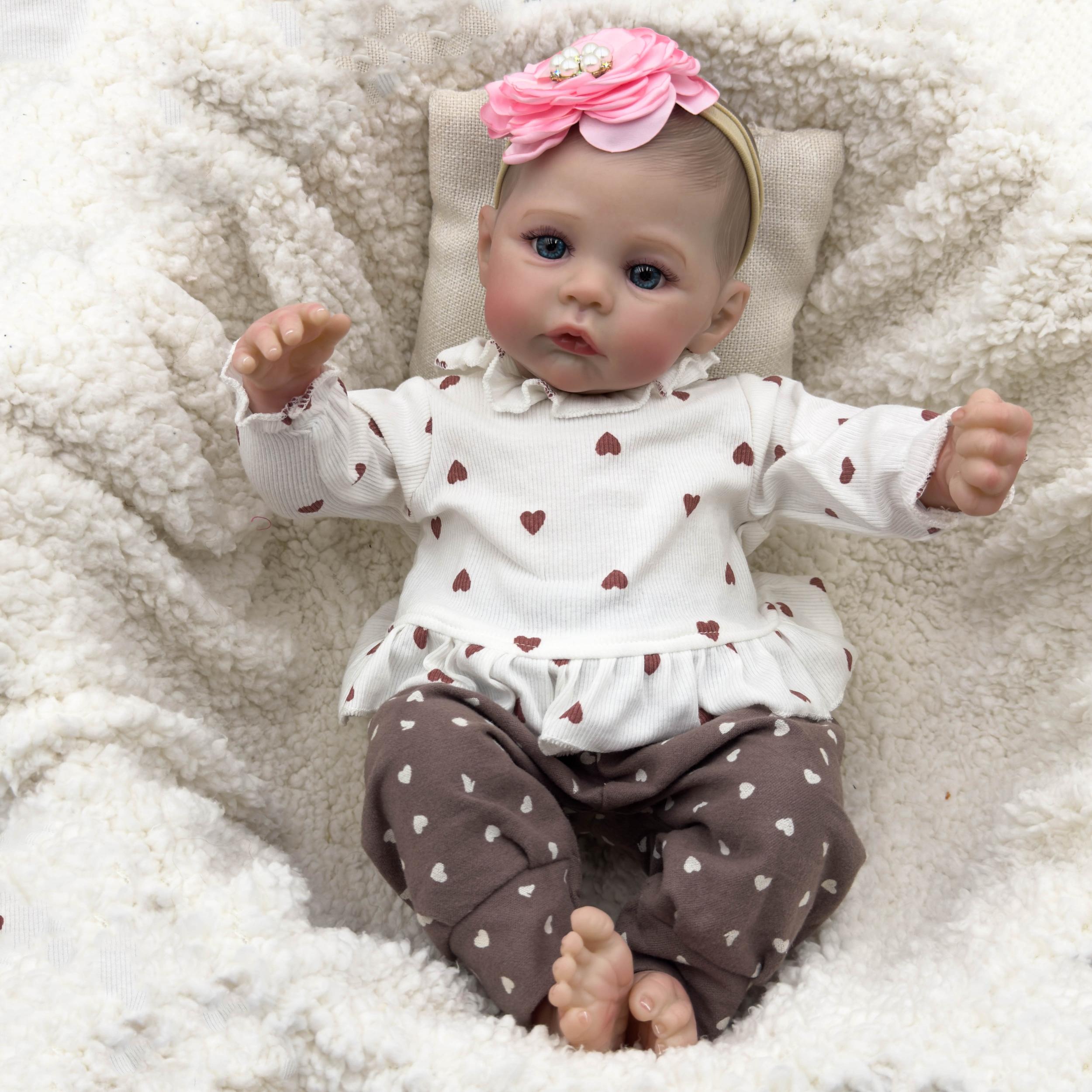 Handcrafted Meadow Anime Doll 45 Reborn Baby Doll in Heart Print Outfit